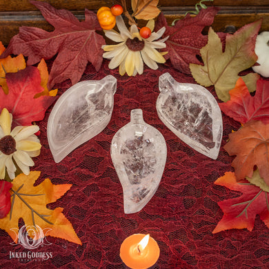 Clear Quartz Leaf Altar Bowl for Autumn Spellwork