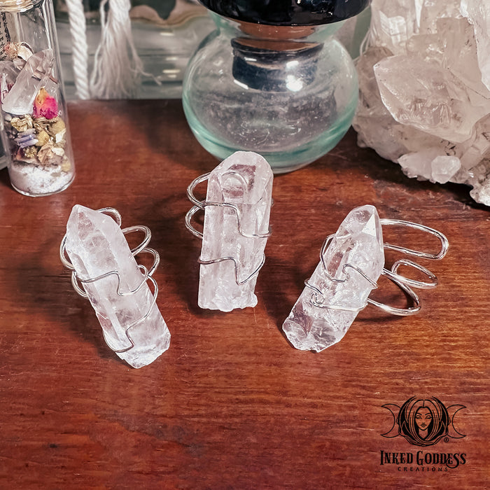 Clear Quartz Adjustable Ring for Enhanced Psychic Abilities