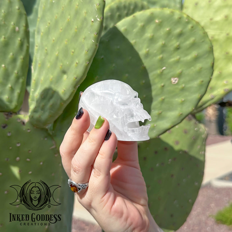 Load image into Gallery viewer, Clear Quartz Vampire Skull for Clearing Draining Energy
