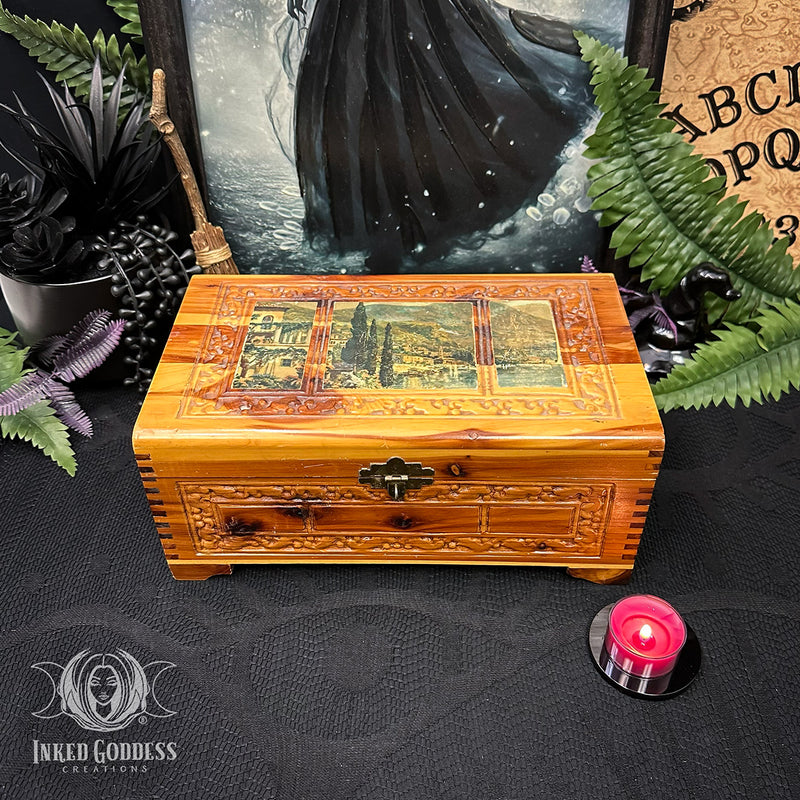 Load image into Gallery viewer, Complete Altar Set Inside 3-Panel Coastal Scene Wooden Altar Box
