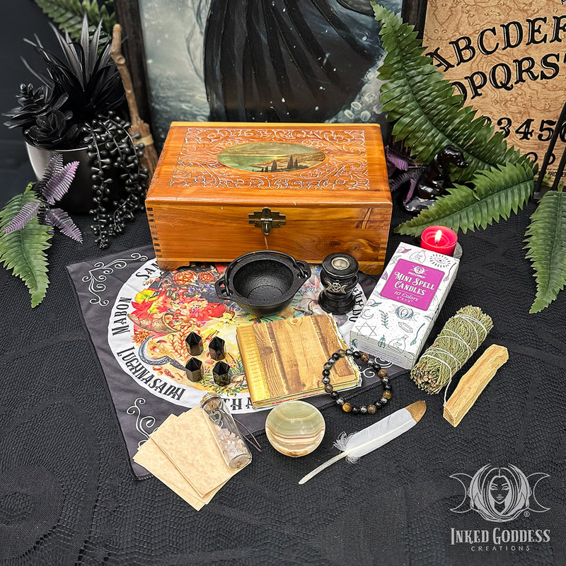 Load image into Gallery viewer, Complete Altar Set Inside Lake Scene Wooden Altar Box
