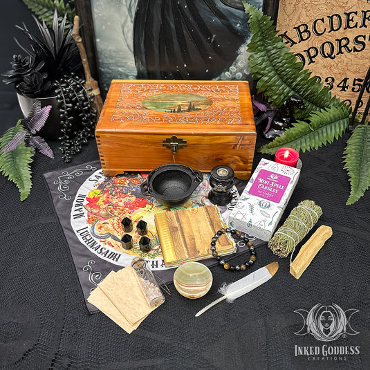 Complete Altar Set Inside Lake Scene Wooden Altar Box