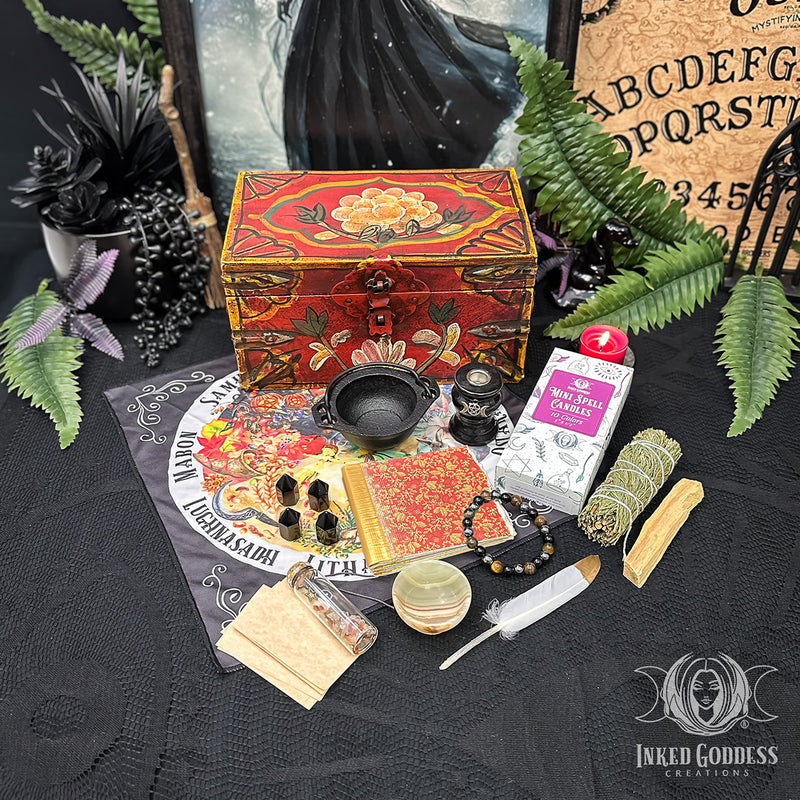 Load image into Gallery viewer, Complete Altar Set Inside Red Wooden Altar Box

