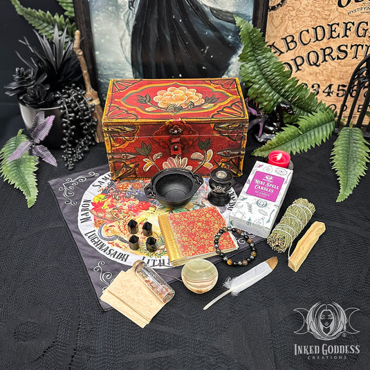 Complete Altar Set Inside Red Wooden Altar Box