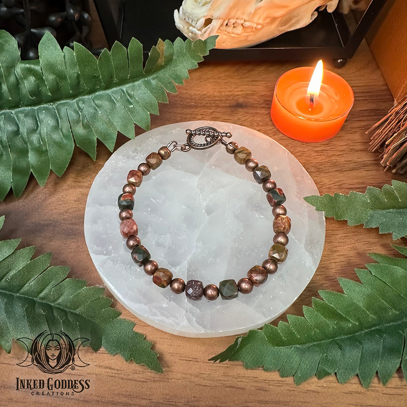 Load image into Gallery viewer, Copper &amp; Faceted Cube Jasper Bracelet - Handmade by Colin, One-of-a-Kind
