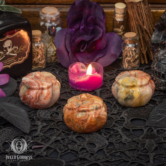 Crazy Lace Agate Pumpkin for Gratitude Magick