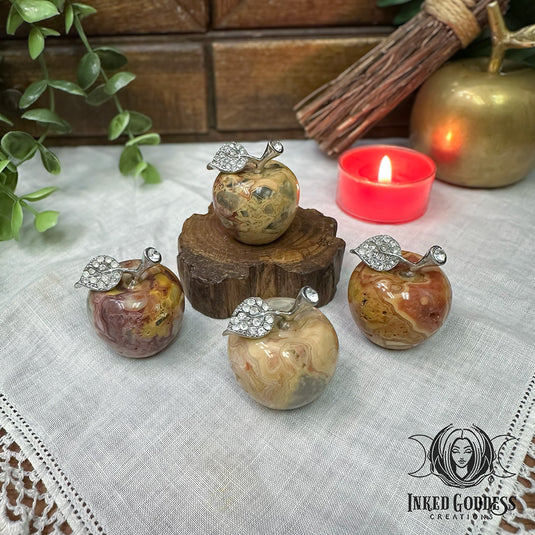 Crazy Lace Agate Carved Apple for Joyful & Fertile Magick