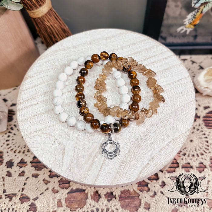Creativity Bracelet Bundle- Tiger's Eye, Howlite, Rutilated Quartz- Inked Goddess Creations
