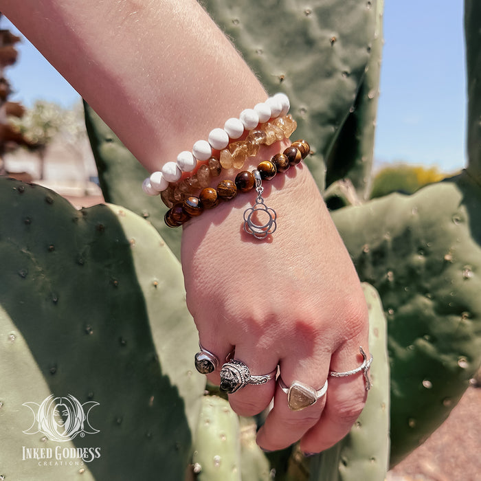 Creativity Bracelet Bundle- Tiger's Eye, Howlite, Rutilated Quartz- Inked Goddess Creations