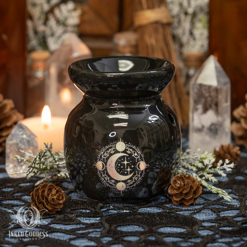 Load image into Gallery viewer, Crescent Moon Witchy Ceramic Burner for Shadow Working Magick

