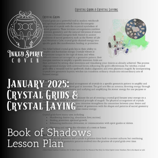 January 2025- Crystal Grids & Crystal Laying Book of Shadows Pages- Inked Spirit Coven