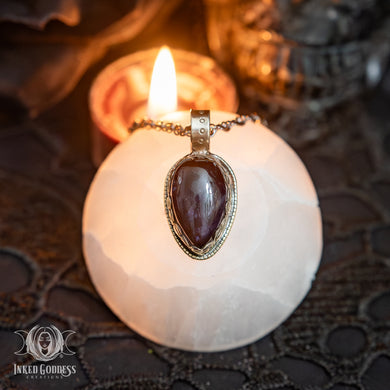 Dark Fluorite Teardrop Tibetan Necklace for Grounded Willpower