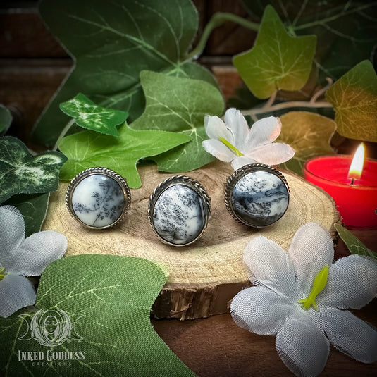 Dendritic Agate (Merlinite) Tibetan Ring for Witches Done with Anxiety