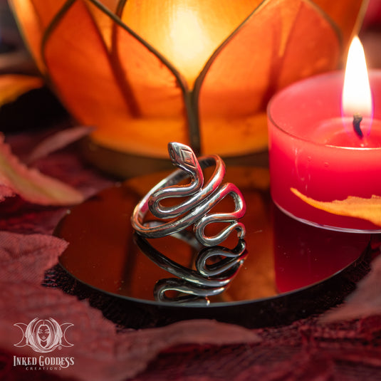 Diamond Head Snake Sterling Silver Ring for Transformative Magick