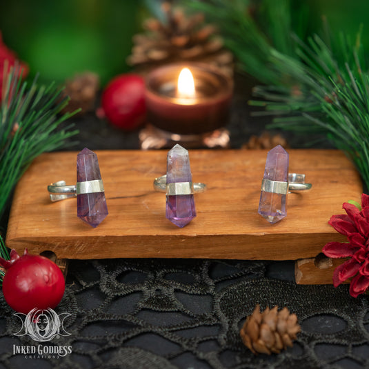 Double Terminated Amethyst Sterling Silver Adjustable Ring for Psychic Energy