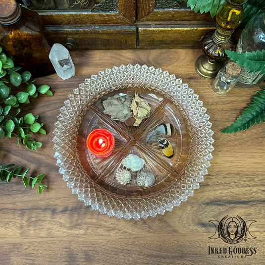 Elemental Magick 4 Quadrant Vintage Glass Altar Dish for Offerings