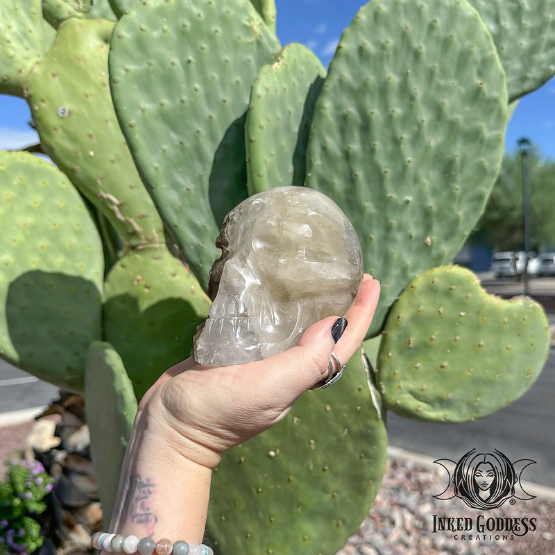 Load image into Gallery viewer, Elestial Smoky Quartz Skull for Multi-Dimensional Magick
