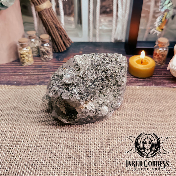 Epidote in Quartz Raw Gemstone for Optimism