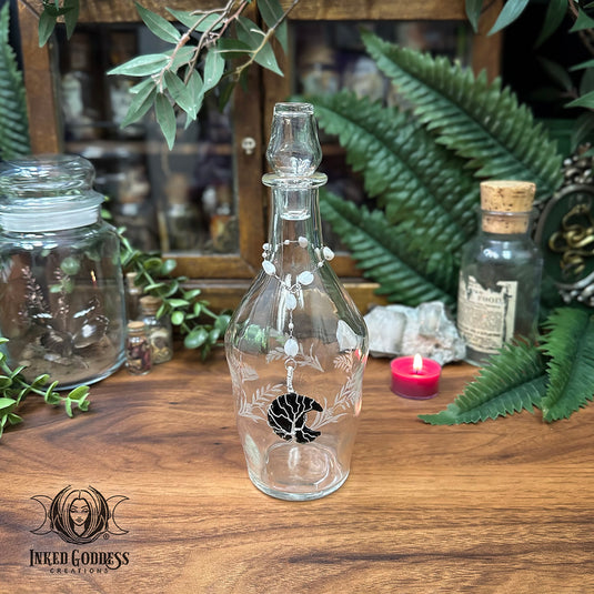 Etched Leaf Vintage Moon Water Bottle for Renewal Magick