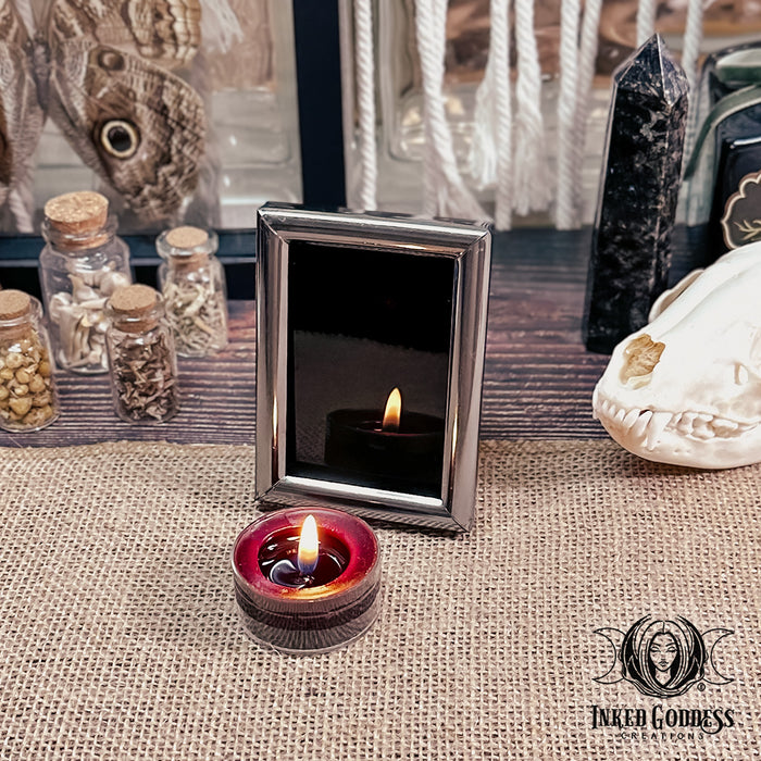 Mini Handmade Scrying Mirror Kit- Mirror, Oil, & Candle, exclusive to Inked Goddess Creations