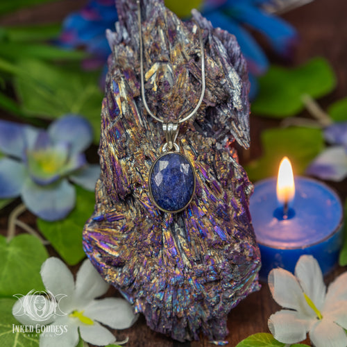 Faceted Blue Sapphire Sterling Silver Necklace for Queen Energy