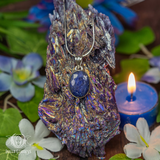 Faceted Blue Sapphire Sterling Silver Necklace for Queen Energy