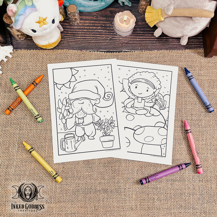 Fairy and Gnome Altar Coloring Card Set for Wee Witches from Inked Goddess Creations