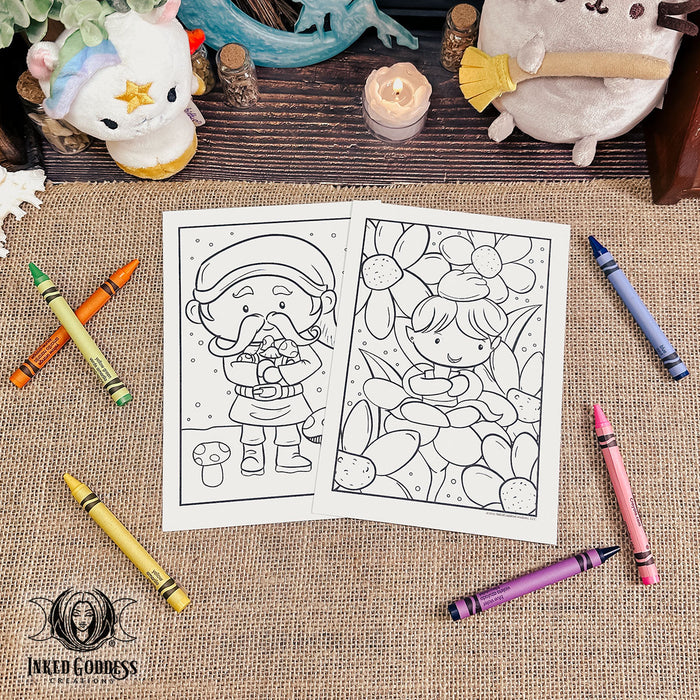 Fairy and Gnome Altar Coloring Card Set for Wee Witches from Inked Goddess Creations
