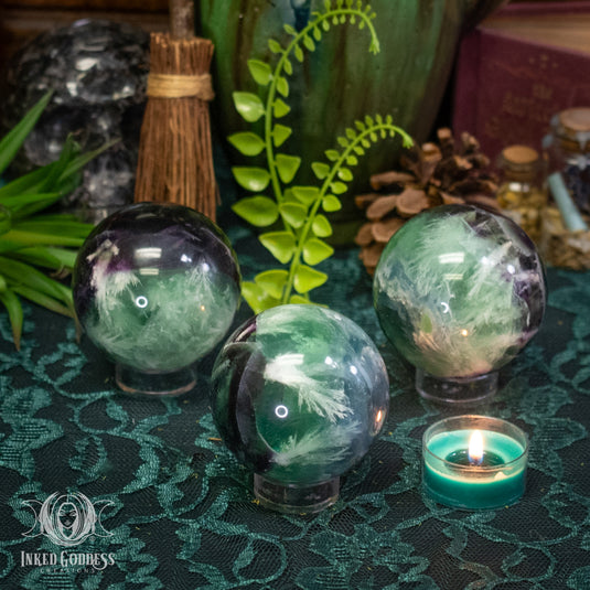 Feather Fluorite Sphere for Confident Optimism