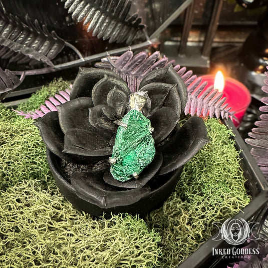 Fibrous Malachite Sterling Silver Pendant for Transformation Energy