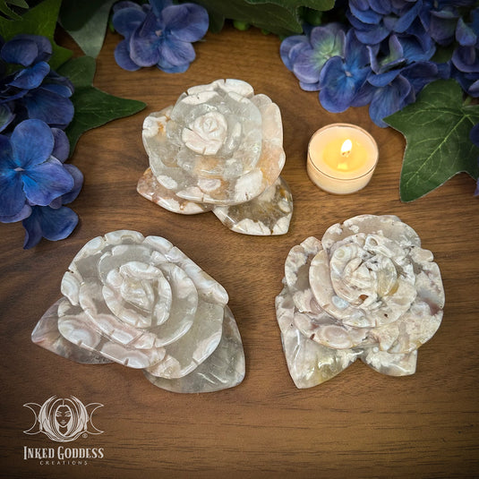 Flower Agate Carved Flower for Facing Your Fears & Personal Growth