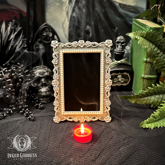 Flower Rhinestone and Pearls Scrying Mirror - OOAK