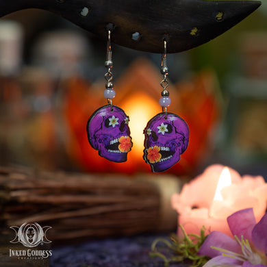 Flower Skull Acrylic Earrings for Edgy Vibes