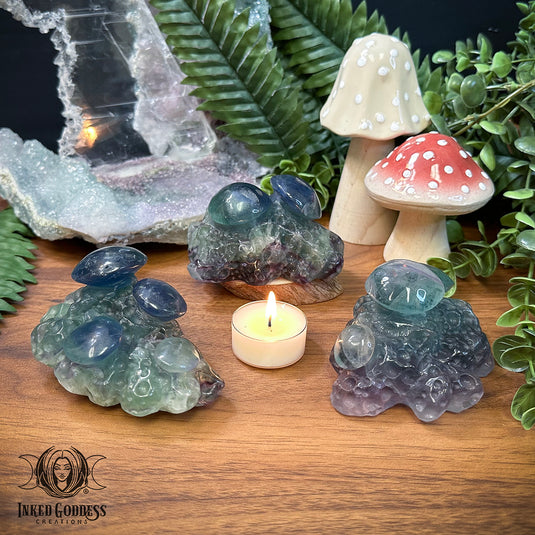 Fluorite Mushroom Group for Trippy Magick