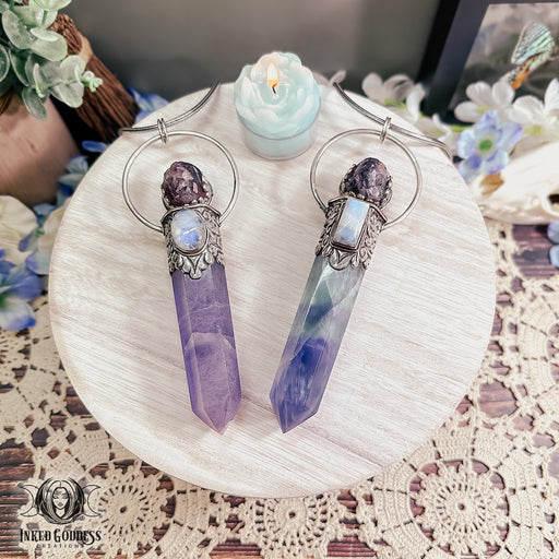 Fluorite and Moonstone Tibetan Wand for Focused Meditation- Inked Goddess Creations