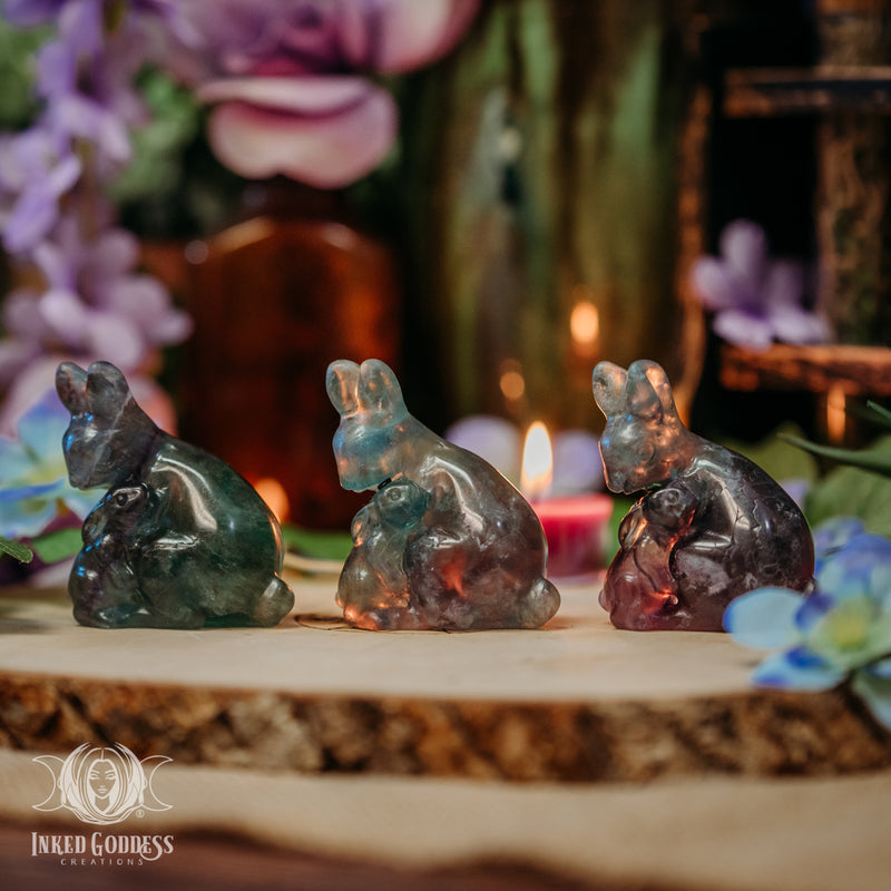 Load image into Gallery viewer, Fluorite Rabbit - Mom and Baby for Nurturing Energy
