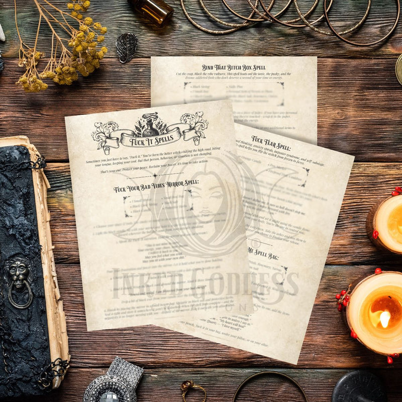 Load image into Gallery viewer, Fuck It Spells PDF Download- Set of 3 Book of Shadows Pages
