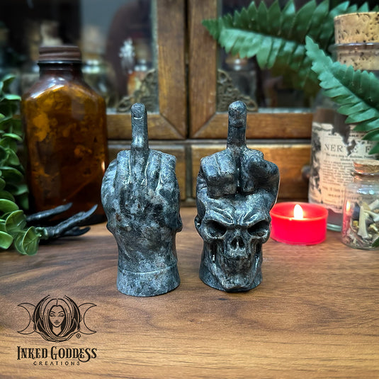 Garnet & Arfvedsonite Skull Middle Finger for Major Fuck-Off Energy