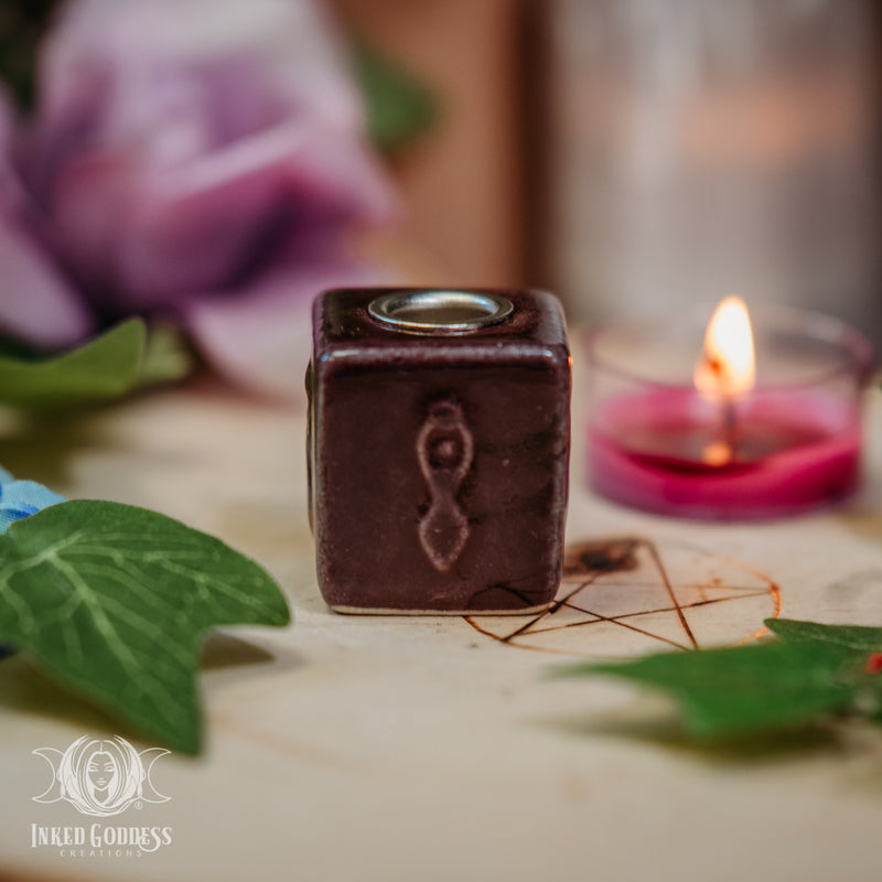 Load image into Gallery viewer, Goddess Ceramic Cube Mini Candle Holder for Divine Feminine Alignment
