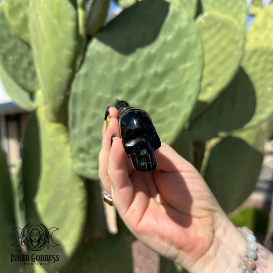 Gold Sheen Obsidian Athame with Skull Handle for Cutting Negativity