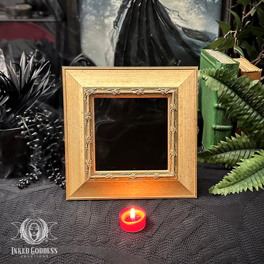 Gold Square Tiny Rose Vine Scrying Mirror- OOAK