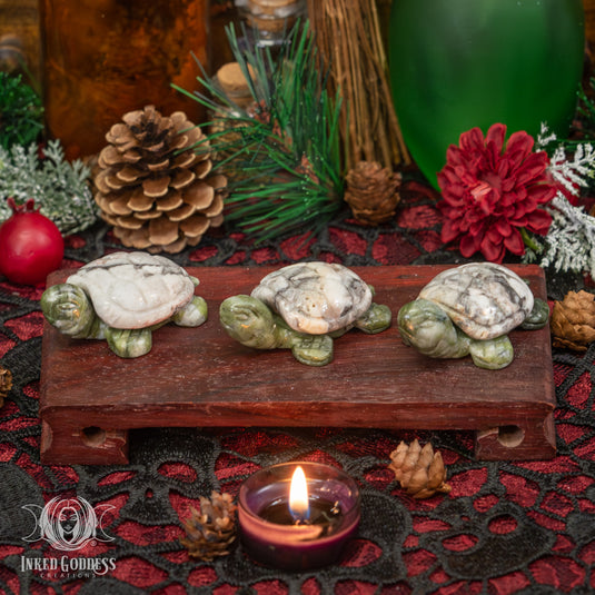 Gray Crazy Lace Agate and Jade Turtle for Confident Wisdom