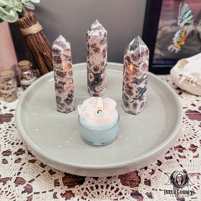Green Flower Agate Tower for Emotional Calm- Inked Goddess Creations