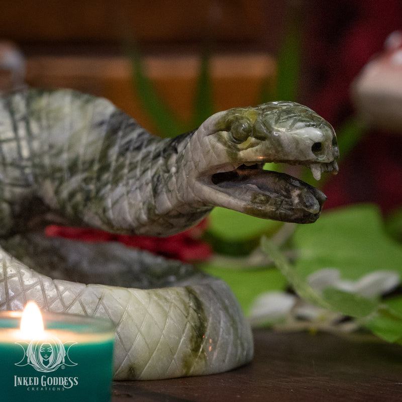 Load image into Gallery viewer, Green Hair Jasper Snake for Fierce Healing Energy
