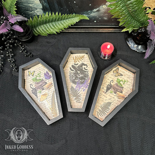 Black Coffin Wooden Tray- Witchy Decoupage