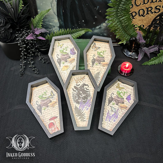 Black Coffin Wooden Tray- Witchy Decoupage