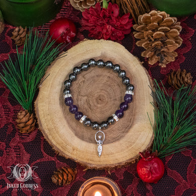 Hematite and Amethyst Goddess Bracelet for Focused Spirituality