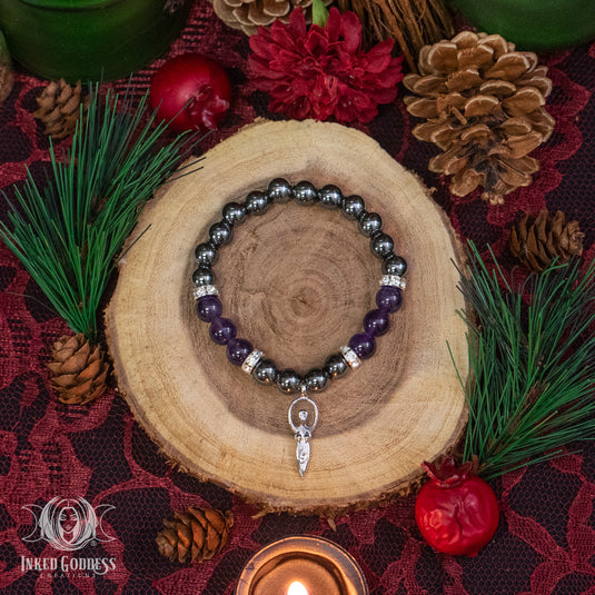 Hematite and Amethyst Goddess Bracelet for Focused Spirituality