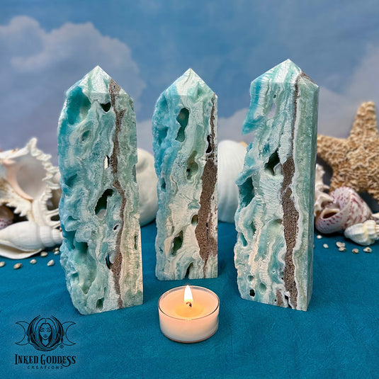 Hemimorphite Geode Tower for Connecting with Ocean Energy