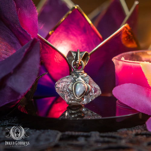 Herkimer Diamond with Rainbow Moonstone Tibetan Necklace for Amplifying Magick